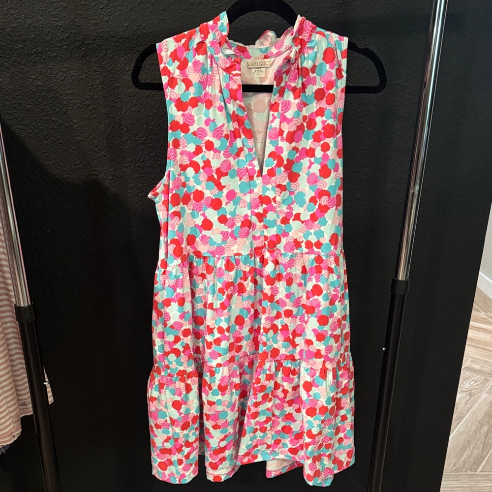 Pink & Aqua Floral Sleeveless Tiered Dress